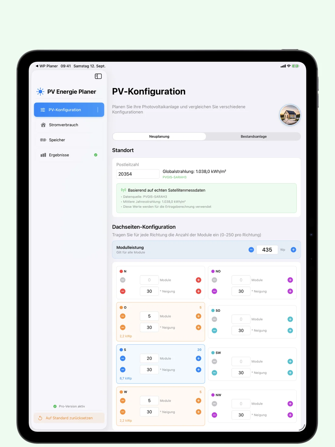 PV Energy Planner – PV-Konfiguration