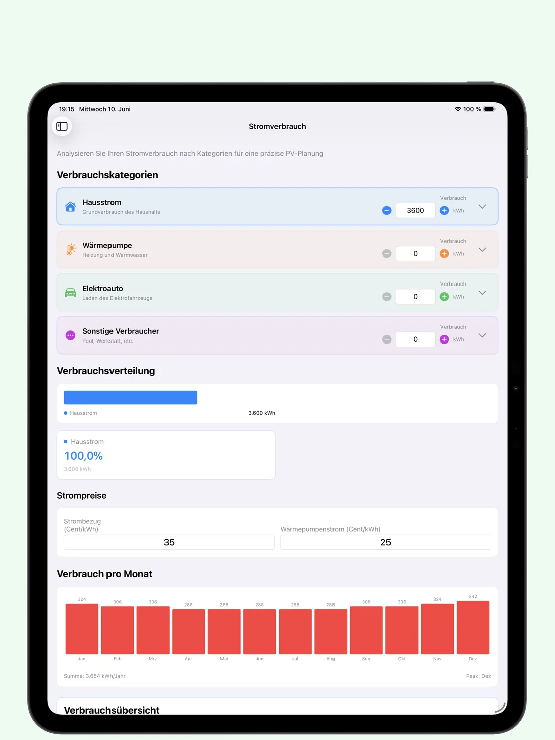 PV Energy Planner – Stromverbrauch