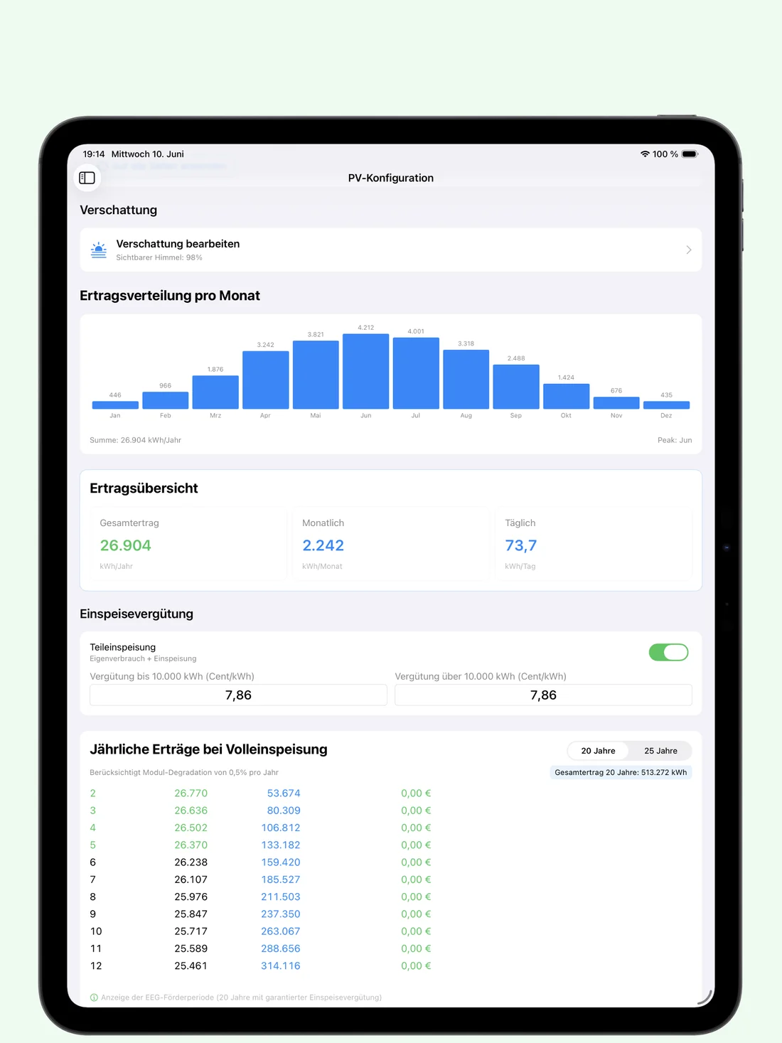PV Energy Planner – PV-Ertrag
