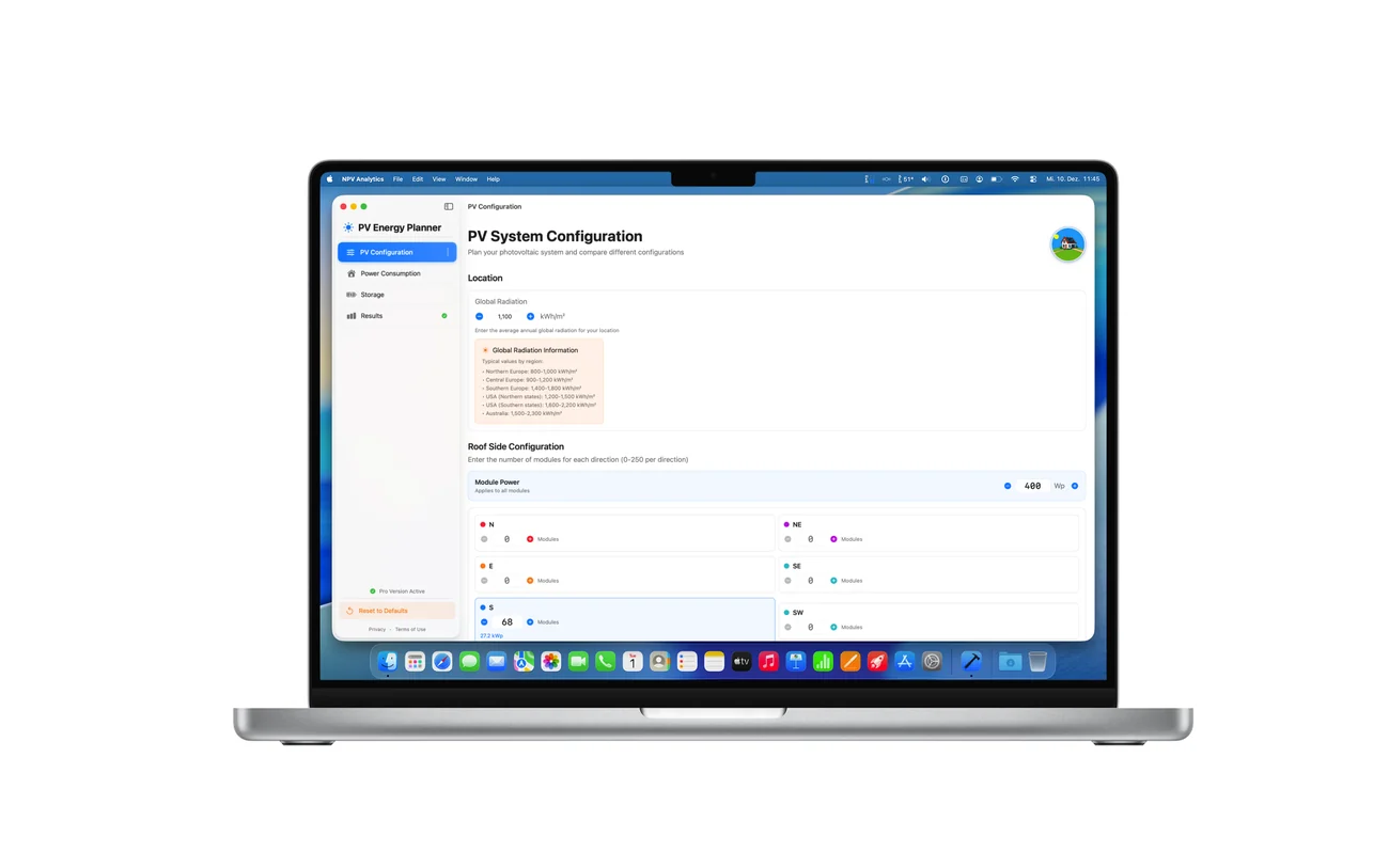 PV Energy Planner – PV Energy Planner auf dem Mac