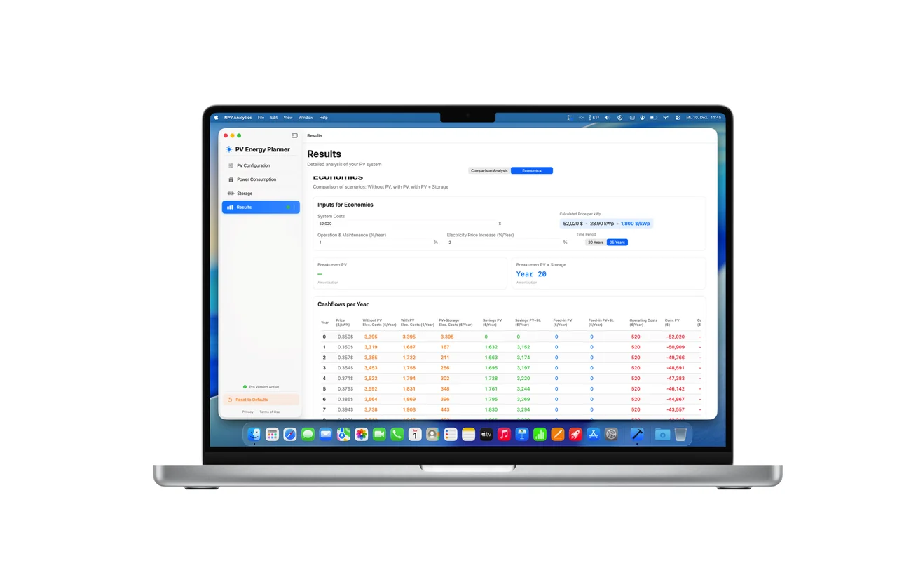 PV Energy Planner – Finanzübersicht
