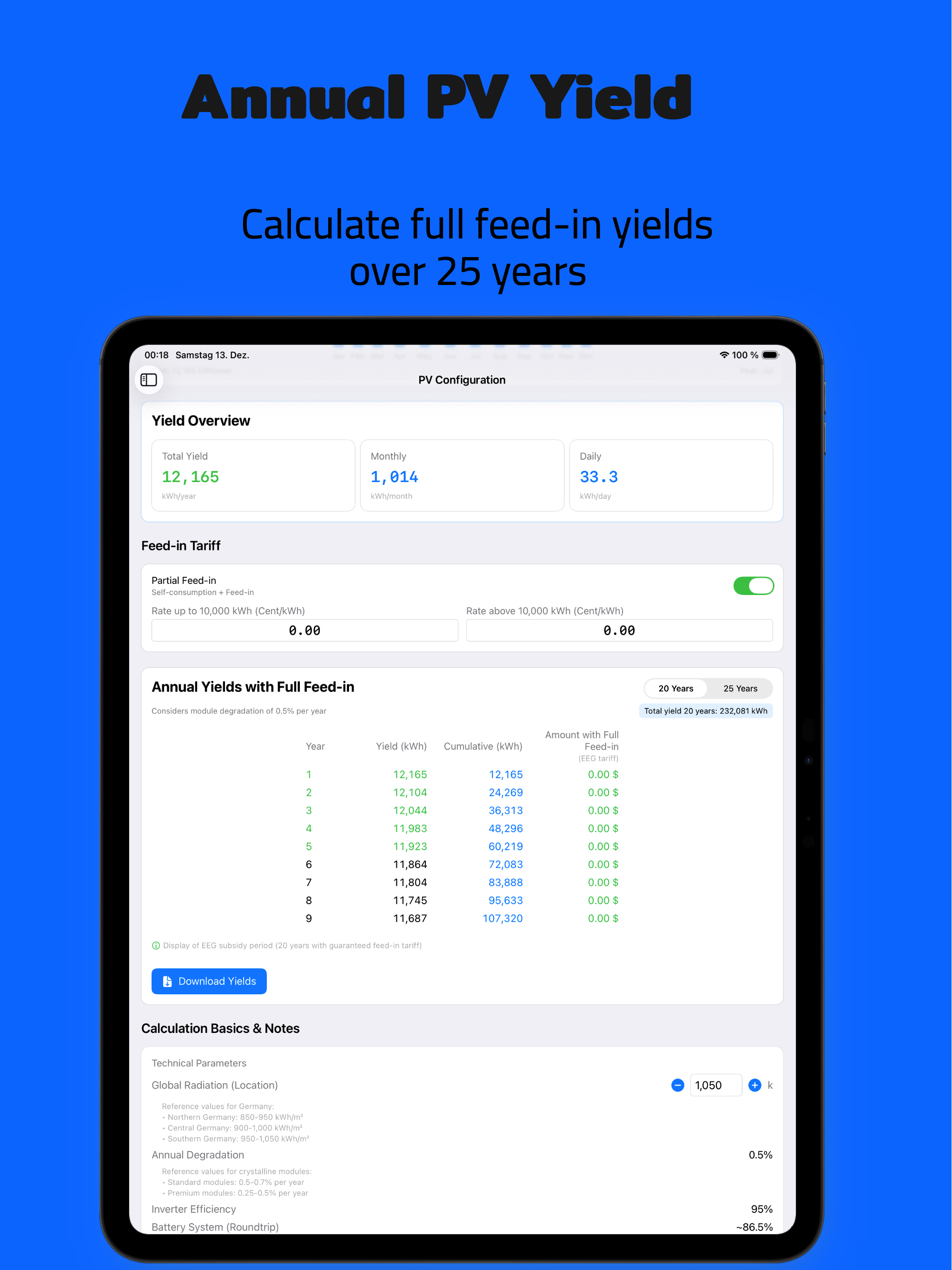 PV Energy Planner iPad: Module Settings