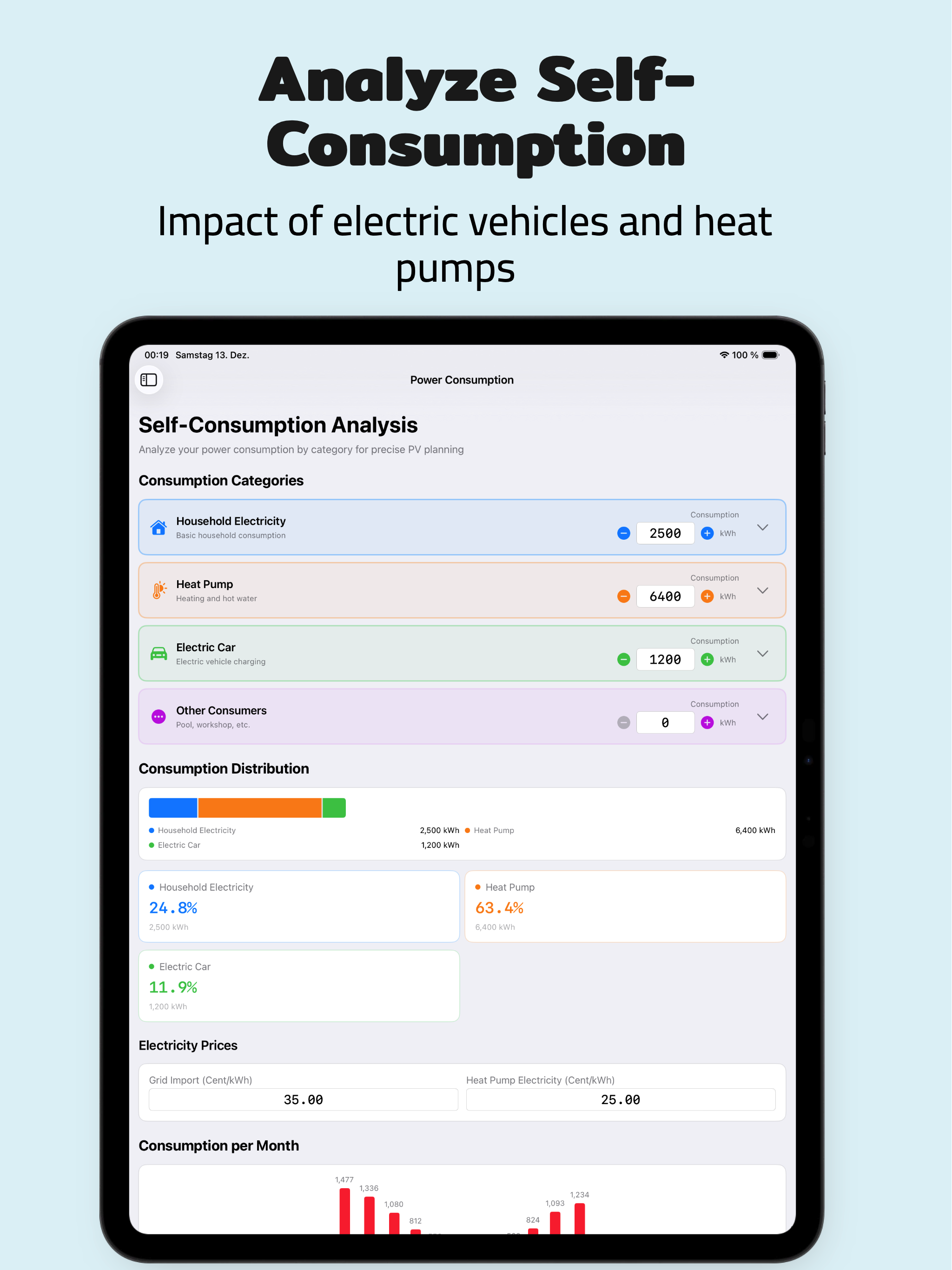 PV Energy Planner iPad: Consumption Analysis