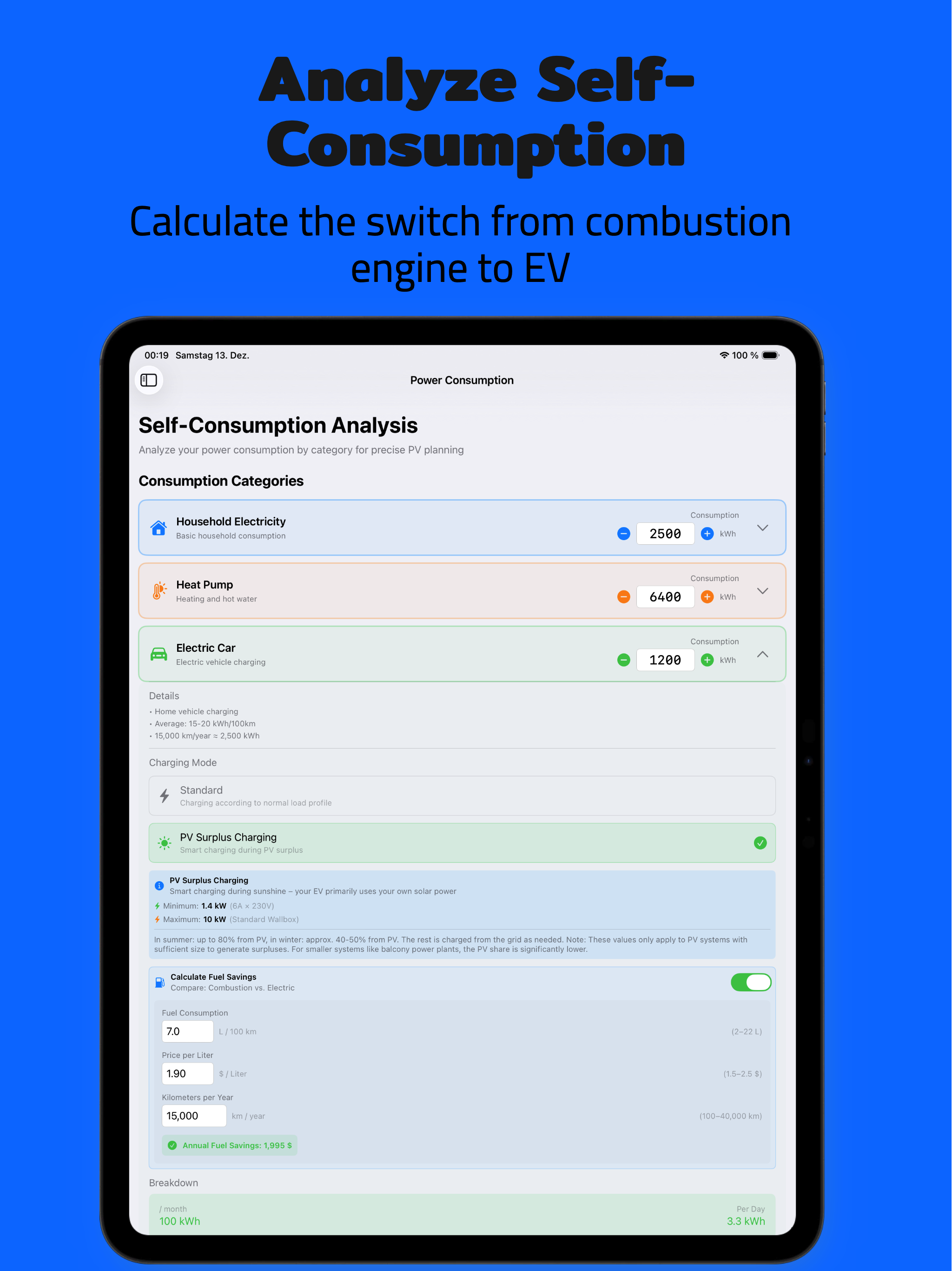 PV Energy Planner iPad: Storage Simulation