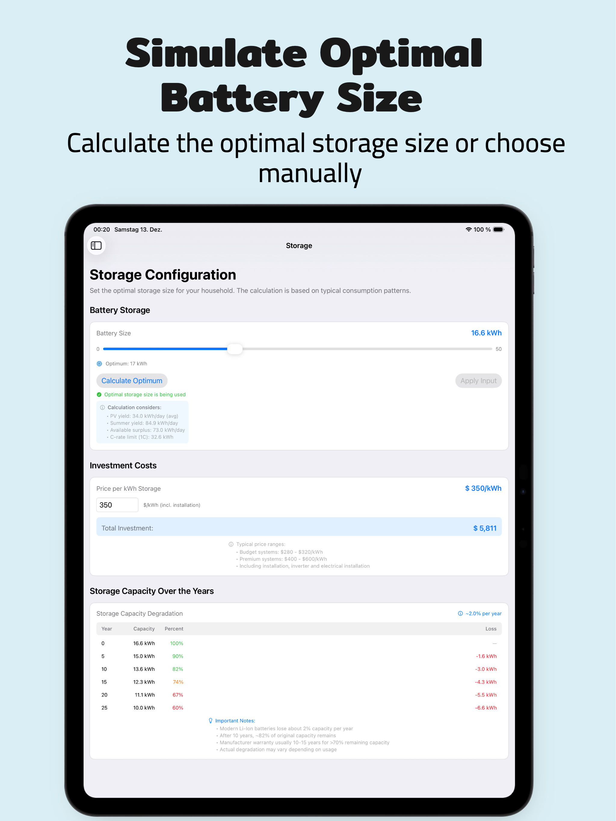 PV Energy Planner iPad: Energy Balance
