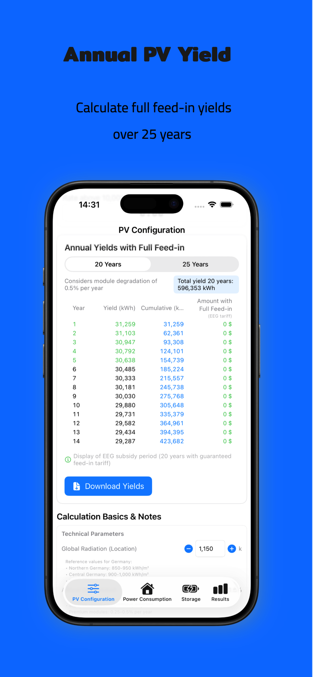 PV Energy Planner iPhone: Energy Consumption
