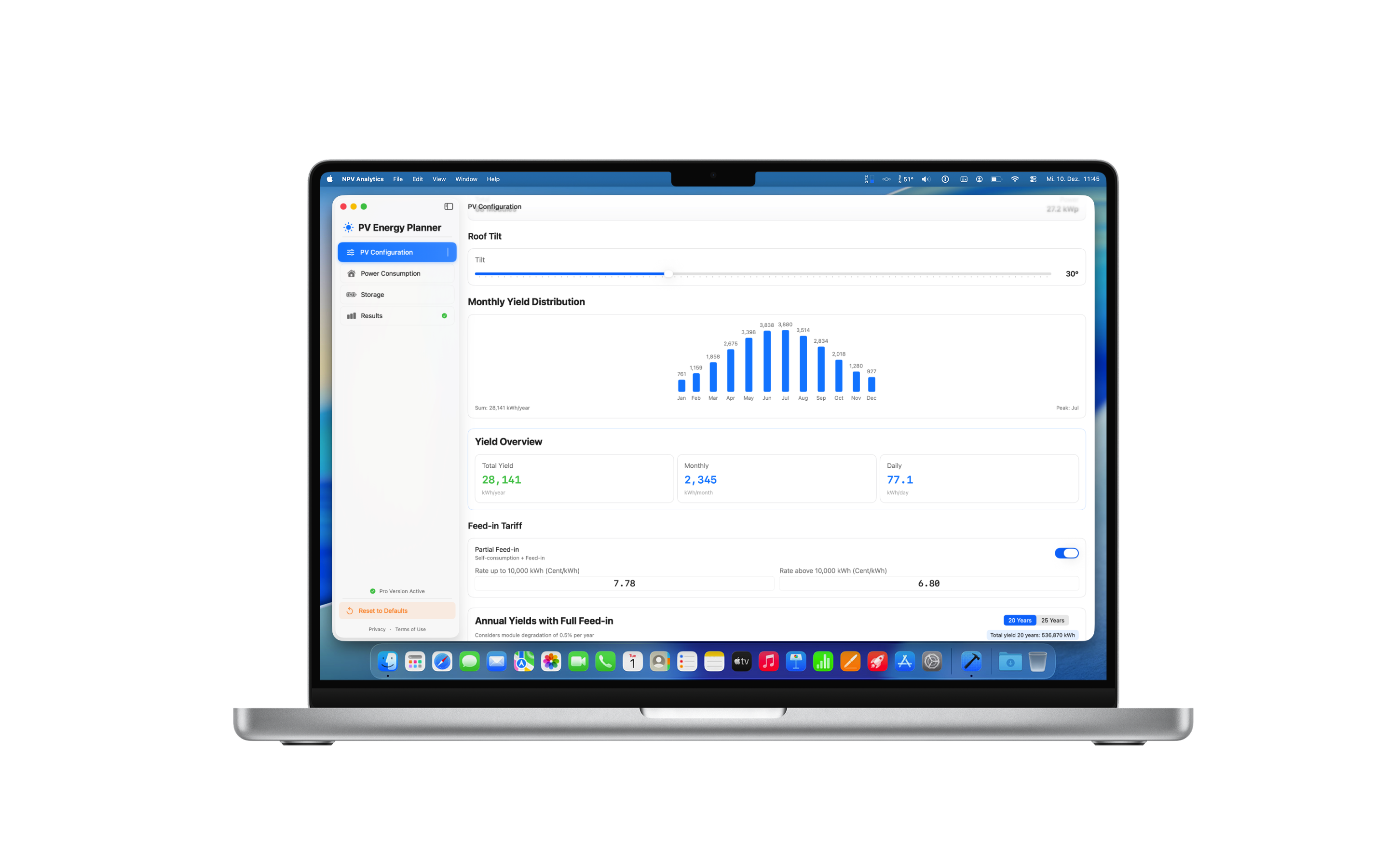 PV Energy Planner MacBook: PV Configuration