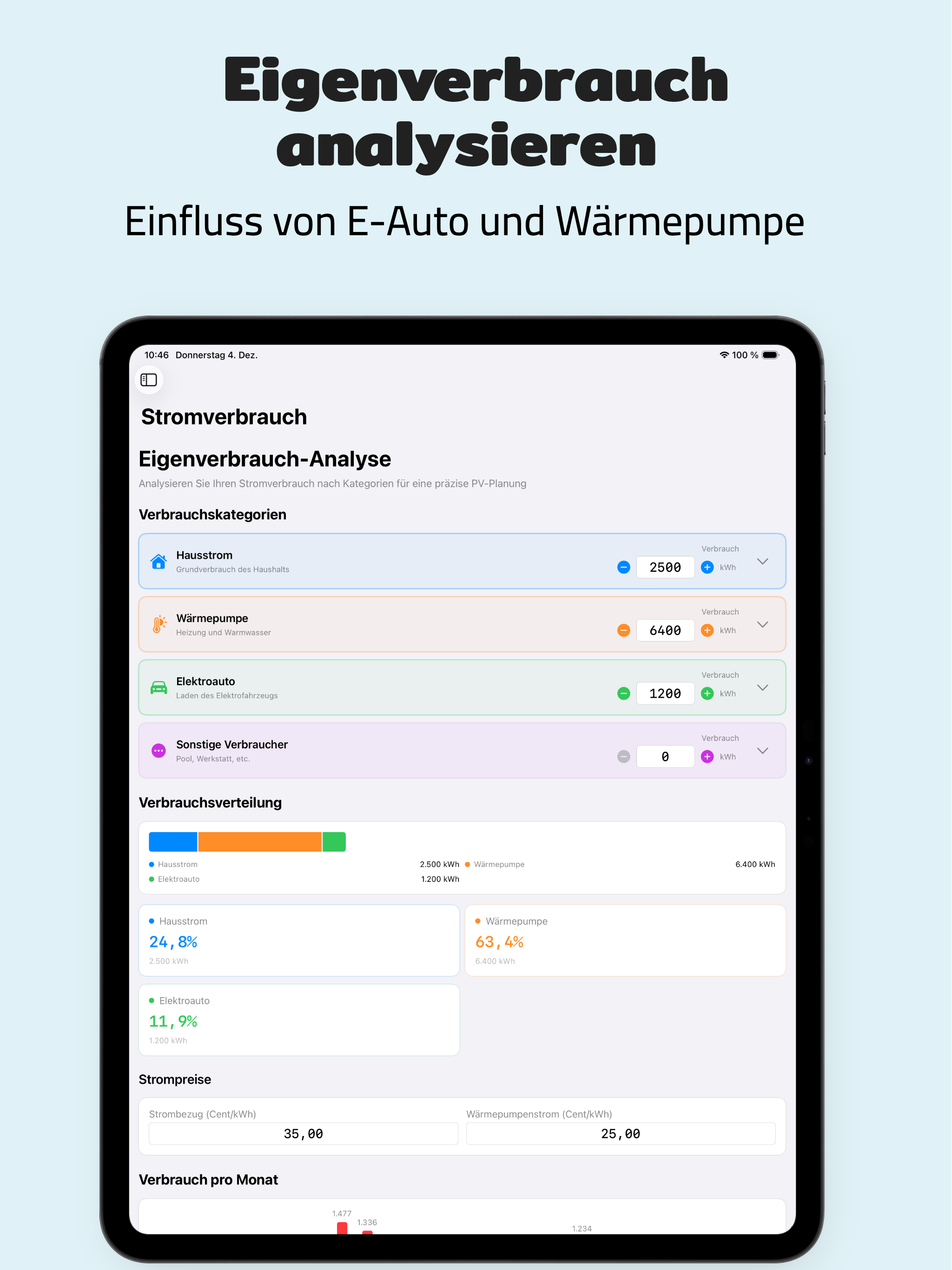 PV Energy Planner iPad: Stromverbrauch