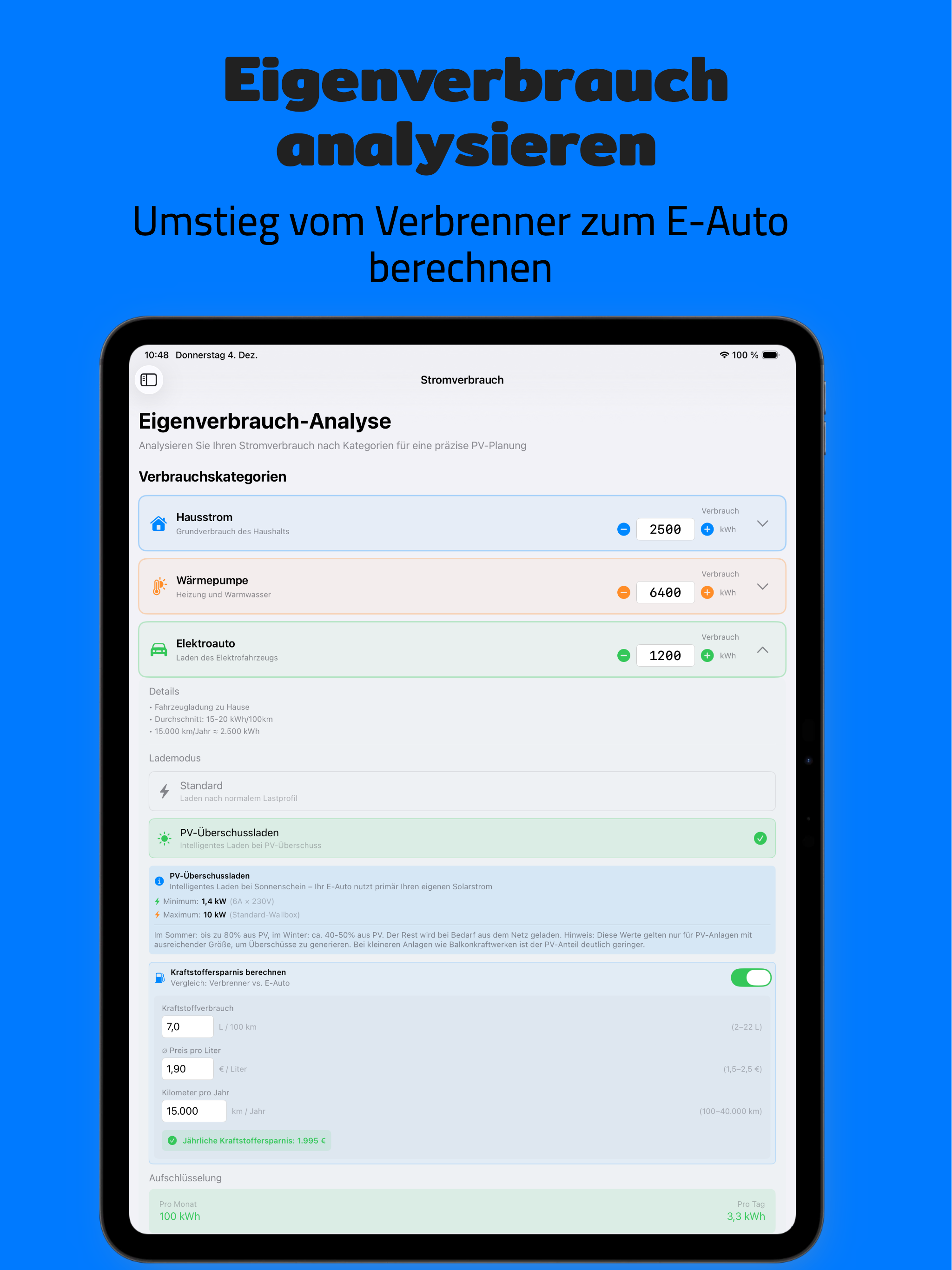 PV Energy Planner iPad: Speicher-Simulation