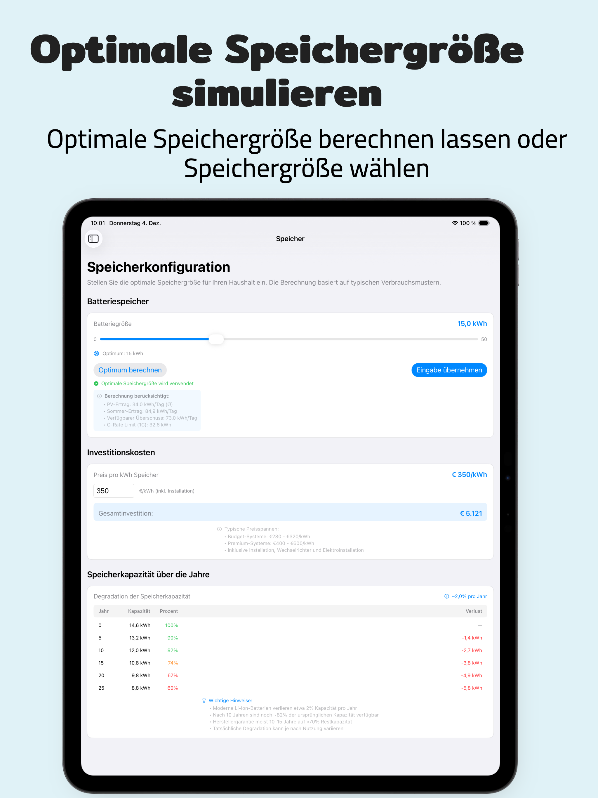 PV Energy Planner iPad: Energiebilanz