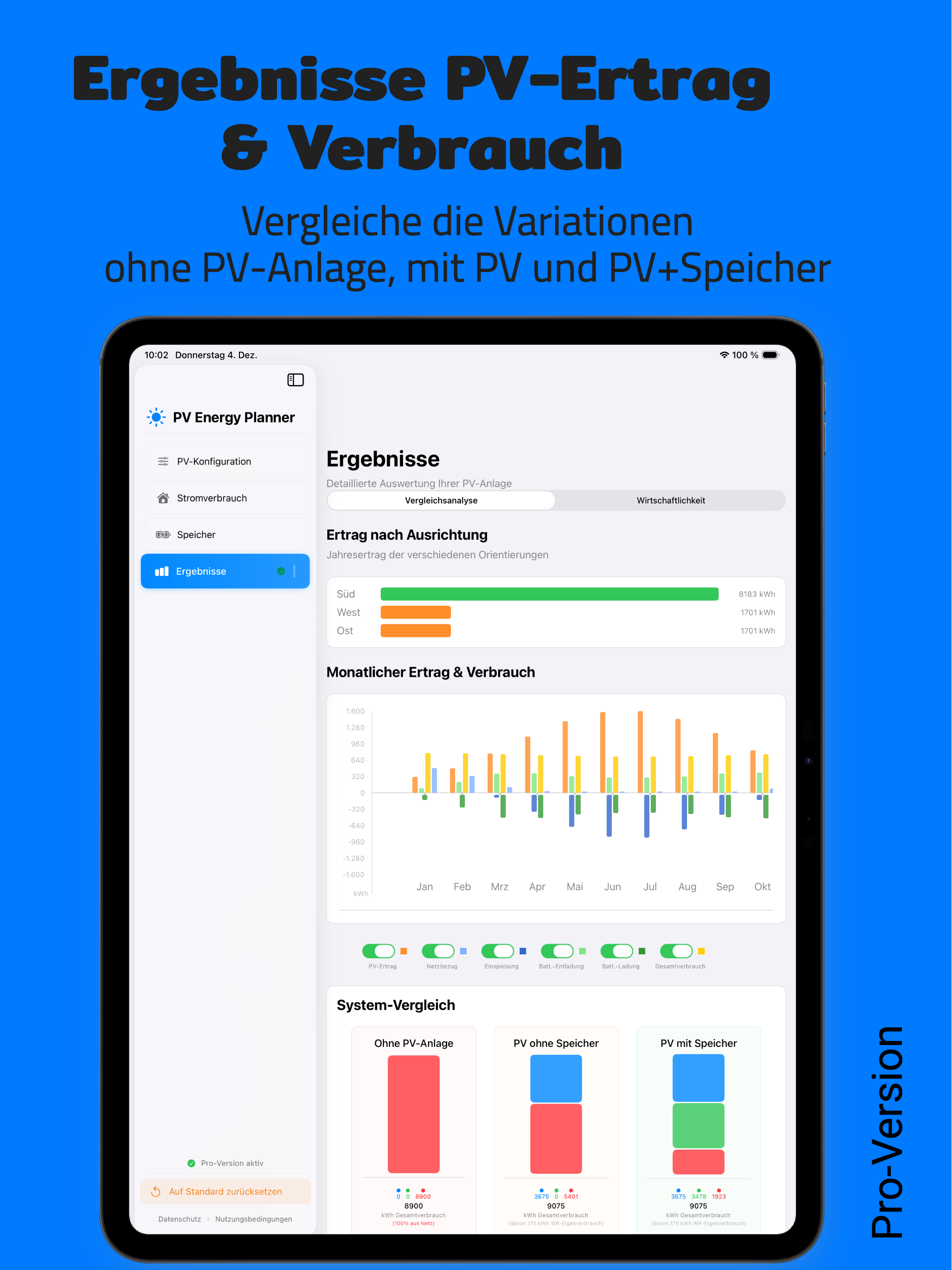 PV Energy Planner iPad: Charts