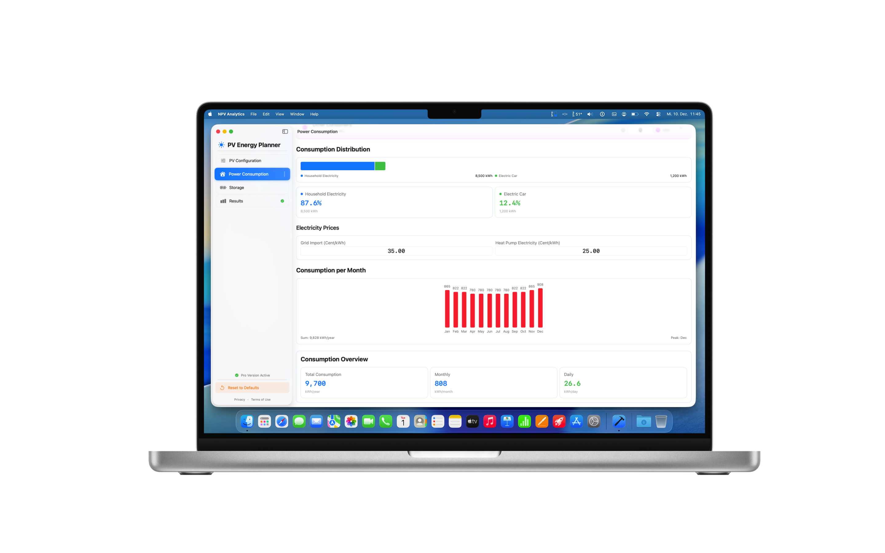 PV Energy Planner MacBook: Ergebnisse